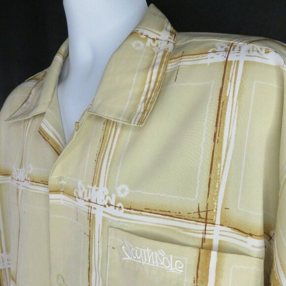 SouthPole Shirt Mens XL Short Sleeve Hip Hop South Pole Camp Plaid Logo Tan - Picture 1 of 12